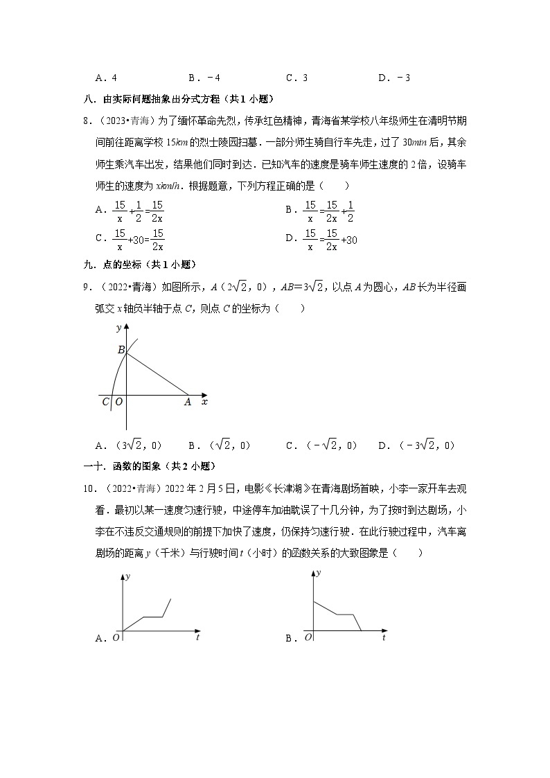 青海省2021-2023三年中考数学真题分类汇编-01选择题知识点分类02