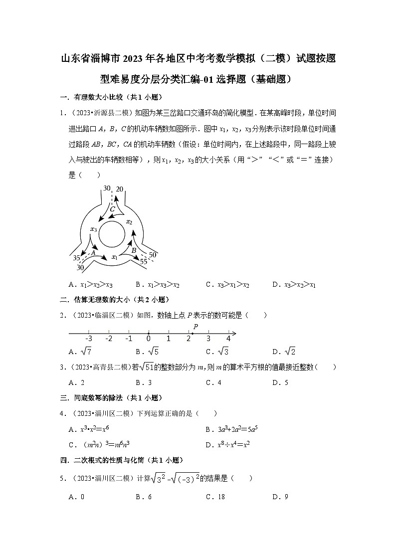 山东省淄博市2023年各地区中考考数学模拟（二模）试题按题型难易度分层分类汇编-01选择题（基础题）第1页