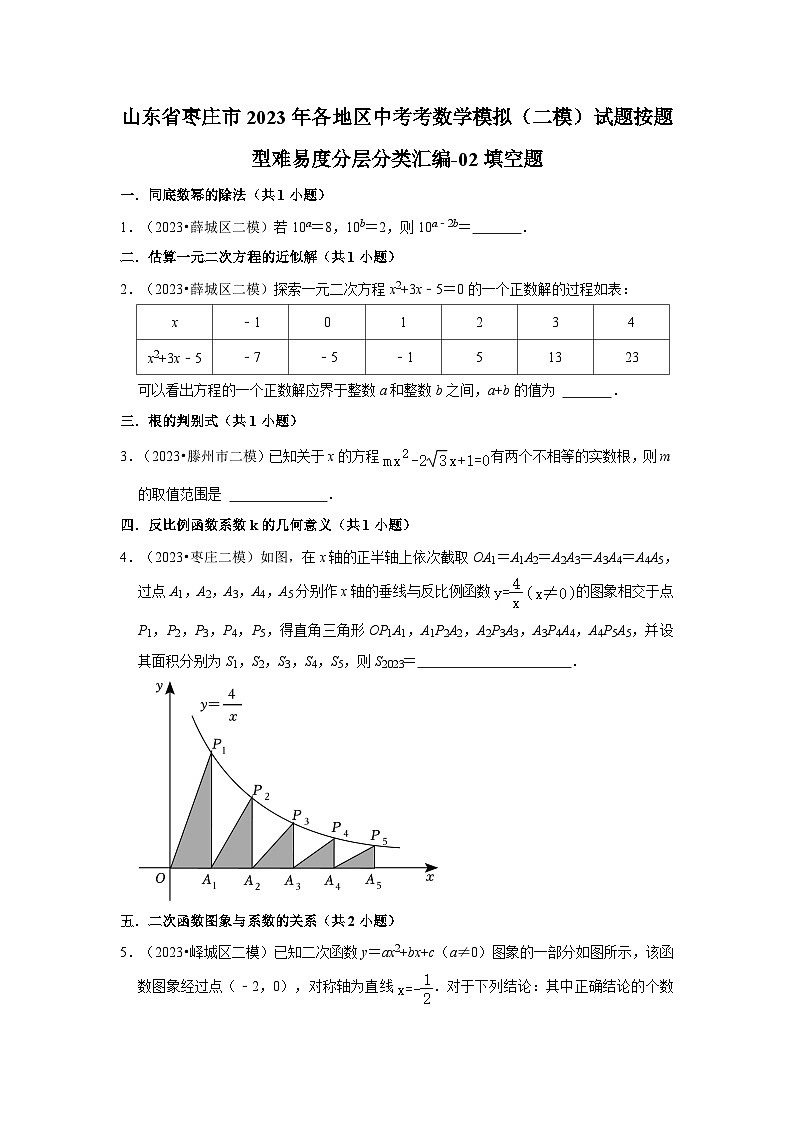 山东省枣庄市2023年各地区中考考数学模拟（二模）试题按题型难易度分层分类汇编-02填空题第1页