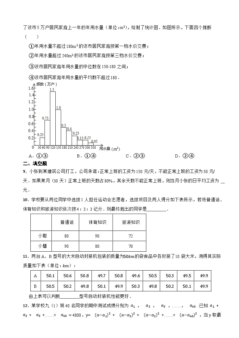 2023-2024学年初中数学九年级上册 23.1 平均数与加权平均数 同步分层训练培优卷(冀教版)02