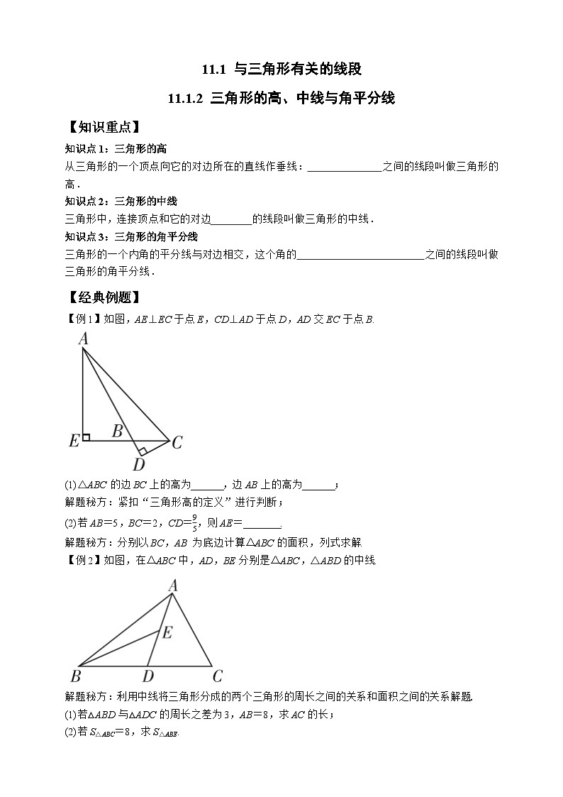11.1.2 三角形的高、中线与角平分线 试卷01
