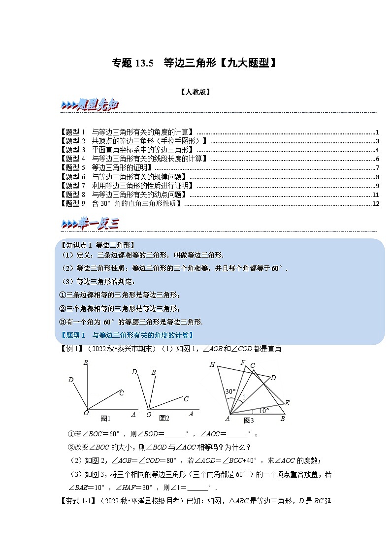 八年级数学上册专题13.5 等边三角形【九大题型】（举一反三）（人教版）（原卷版+解析版）01