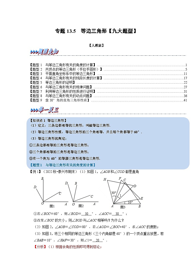 八年级数学上册专题13.5 等边三角形【九大题型】（举一反三）（人教版）（原卷版+解析版）01