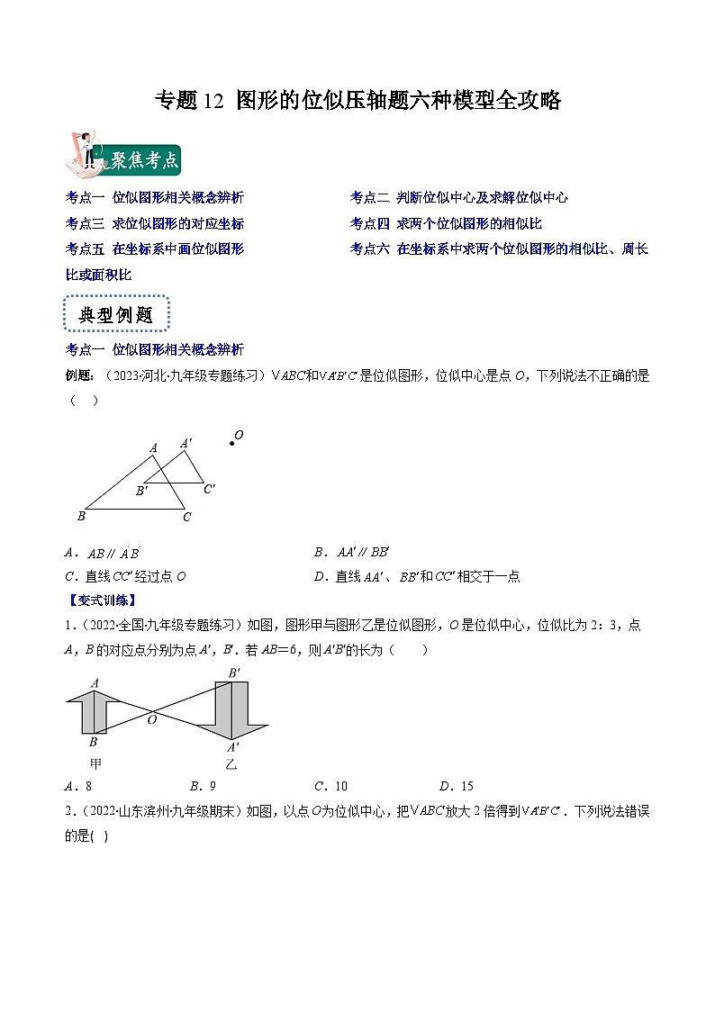 专题12 图形的位似压轴题六种模型全攻略-【常考压轴题】2022-2023学年九年级数学下册压轴题攻略（苏科版）01