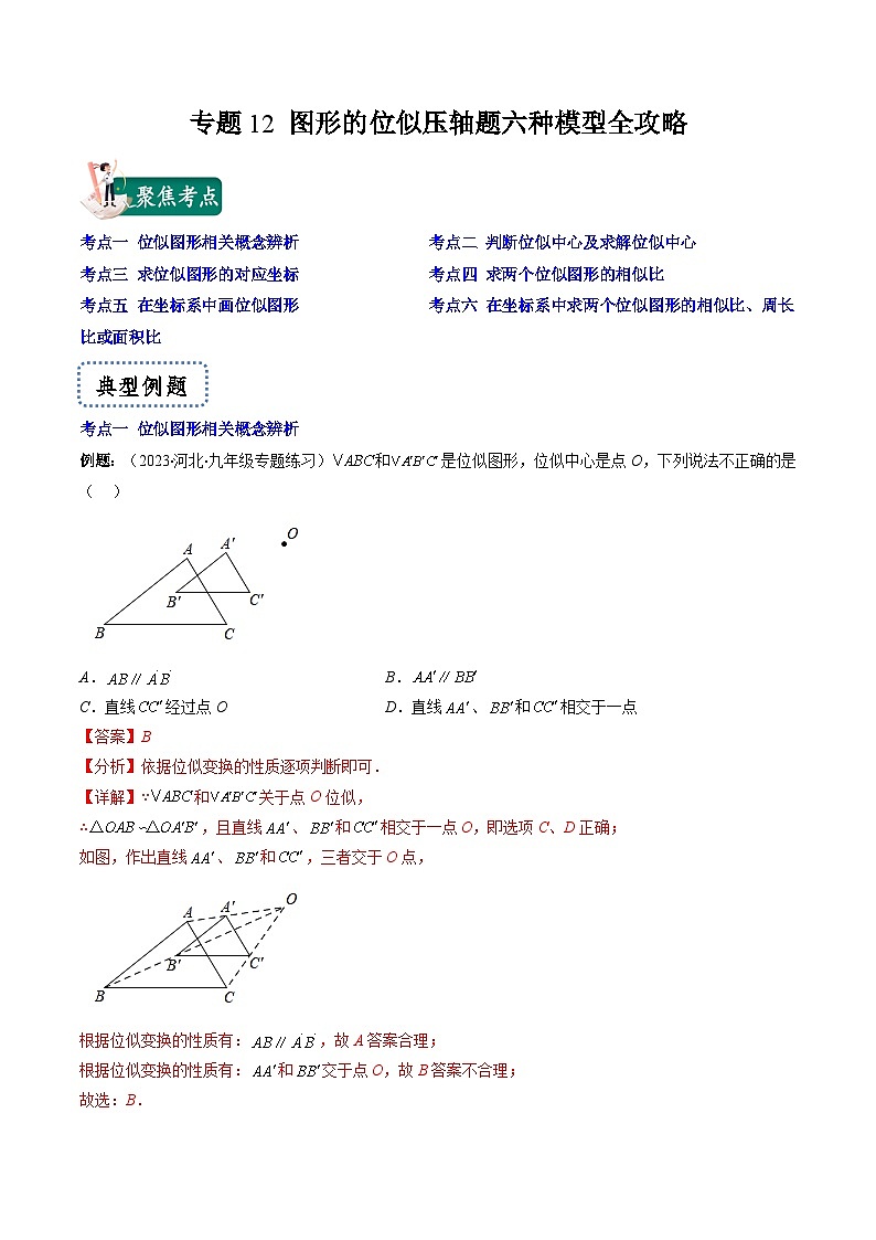 专题12 图形的位似压轴题六种模型全攻略-【常考压轴题】2022-2023学年九年级数学下册压轴题攻略（苏科版）01