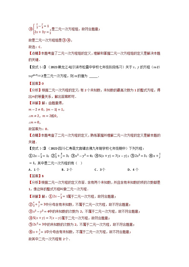 2024年七年级数学下册专题8.1 二元一次方程组及其解法【九大题型】（举一反三）（人教版）（原卷版+解析卷）02