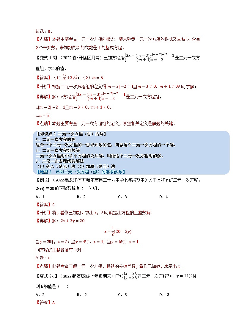 2024年七年级数学下册专题8.1 二元一次方程组及其解法【九大题型】（举一反三）（人教版）（原卷版+解析卷）03