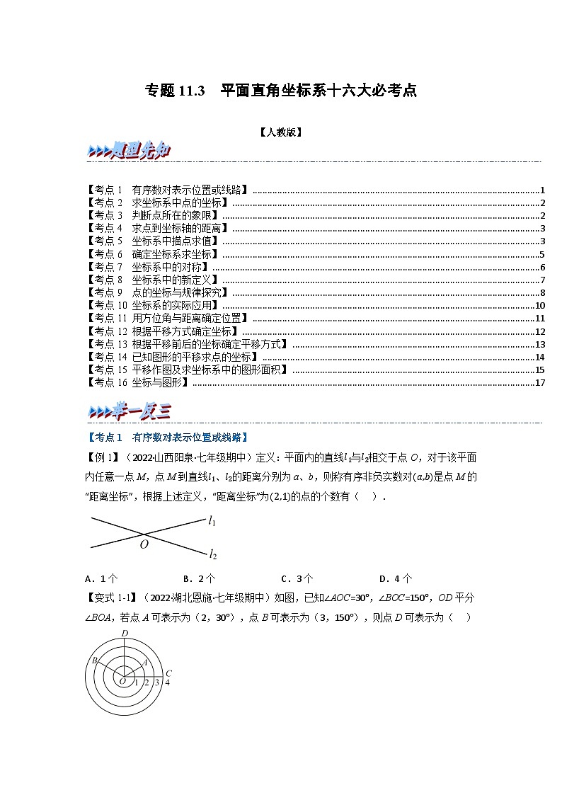 2024年七年级数学下册专题11.3 期中期末专项复习之平面直角坐标系十六大必考点（举一反三）（人教版）（原卷版+解析卷）01