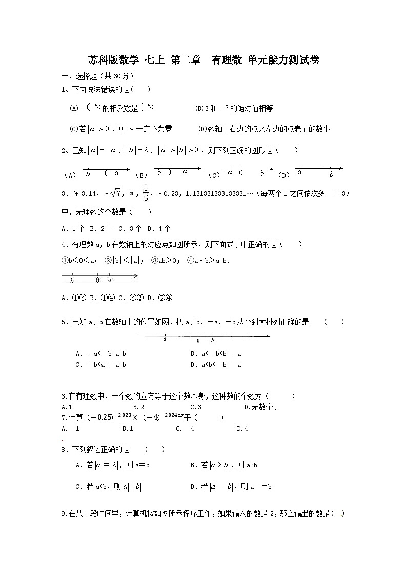 苏科版数学七上 第二章 有理数单元能力测试卷（困难）01
