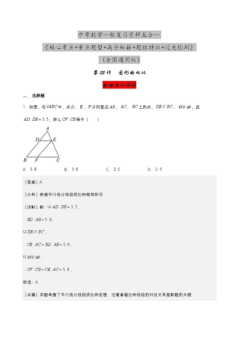 第22讲 图形的相似（解析版） 第1页