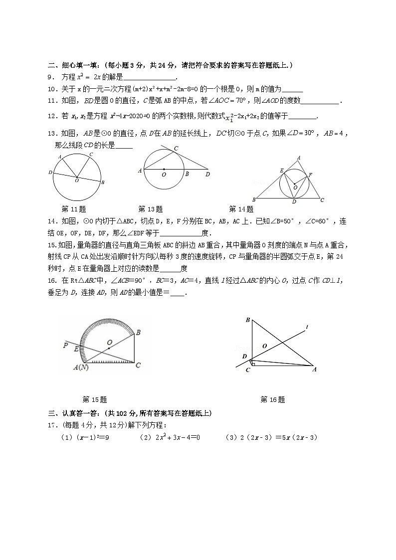 江苏省盐城市大丰区金丰路初级中学2023—2024学年上学期九年级数学月考试卷第2页