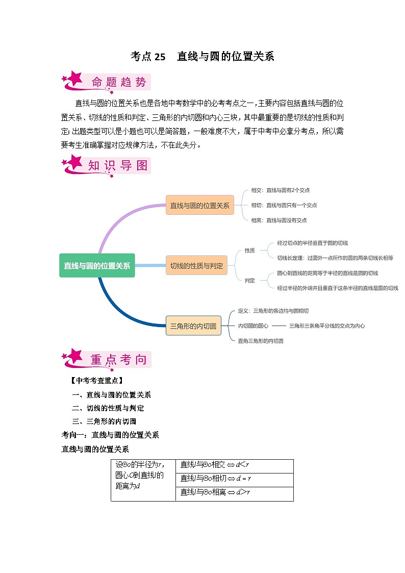 考点25 直线与圆的位置关系（解析版）第1页