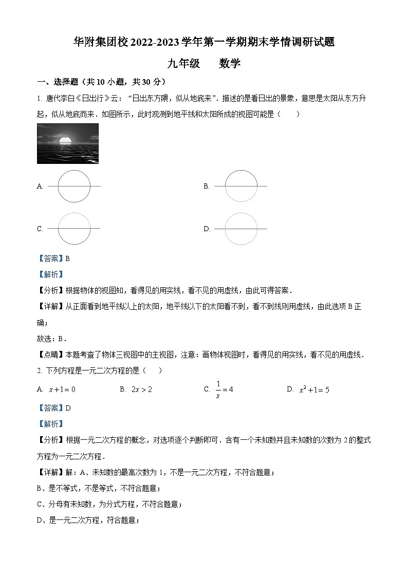 精品解析：广东省深圳华附集团校2022-2023学年九年级上学期期末学情调研数学试题（解析版）第1页