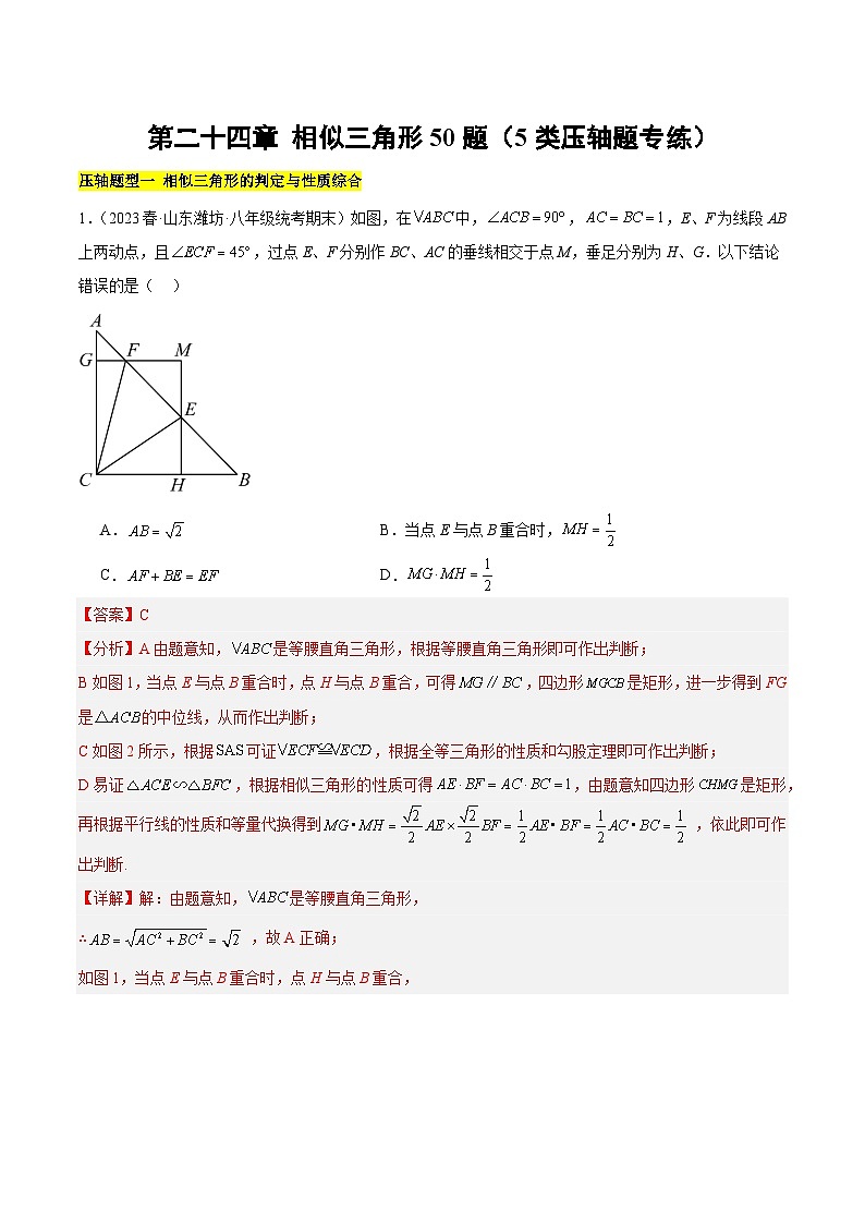 【期中单元重点题型】（沪教版）2023-2024学年九年级数学上册 第二十四章 相似三角形 （5类压轴题专练）01