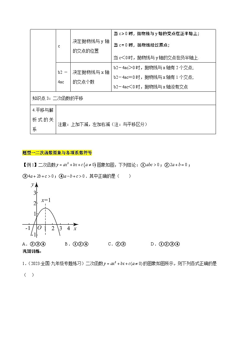 【期中单元复习讲义】（人教版）2023-2024学年九年级数学上册 第二十二章 二次函数（知识归纳+题型突破）讲义（原卷版）第3页