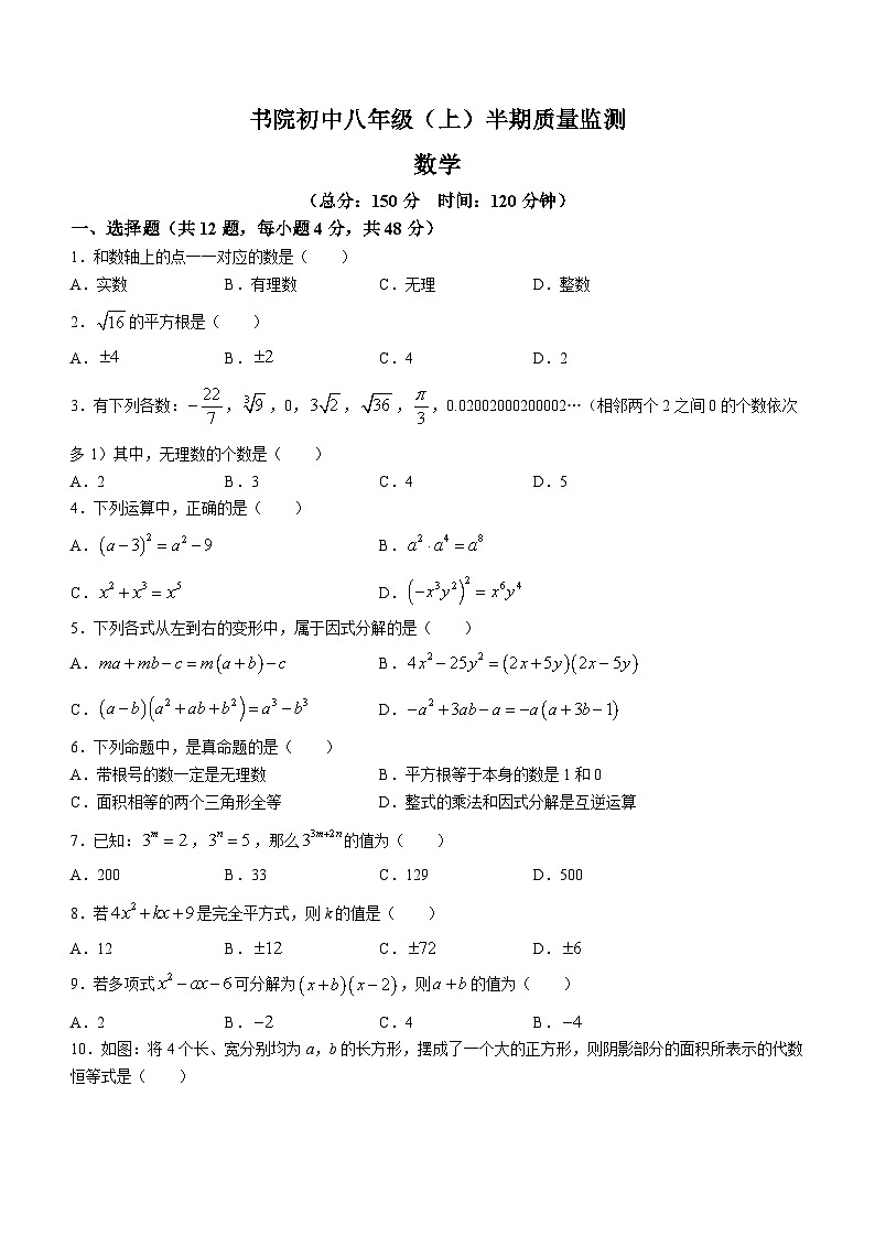 四川省眉山市仁寿县书院初级中学校2022-2023学年八年级上学期期中数学试题(无答案)01