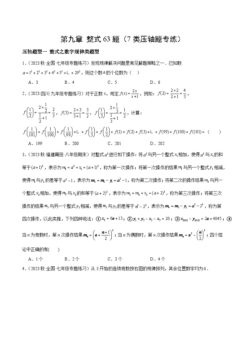 【期中单元复习提升】（沪教版）2023-2024学年七年级数学上册第九章 整式 （7类压轴题专练）（原卷版）第1页