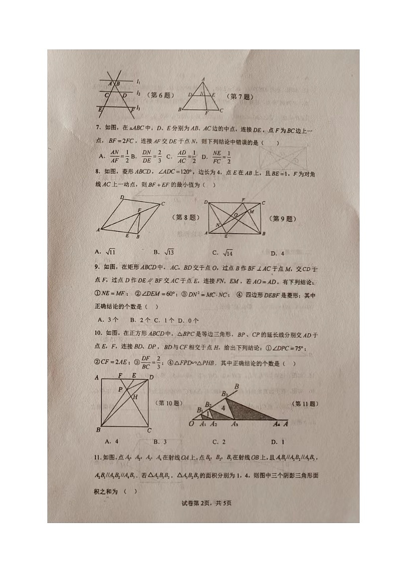 山东省聊城市阳谷县实验中学2023-2024学年九年级上学期第一次月考数学试题02