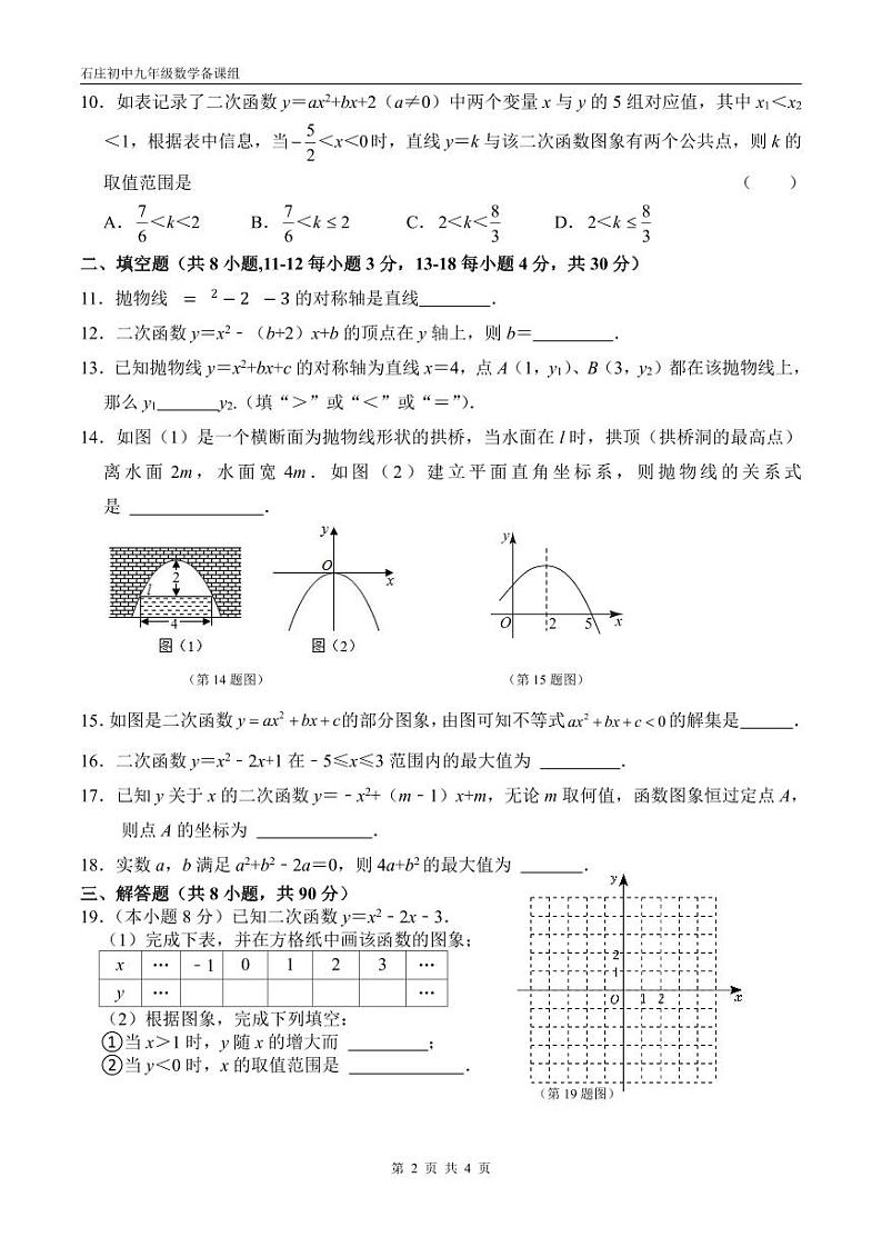 江苏省如皋市石庄镇初级中学2023-2024学年九年级上学期第一次学情监测数学试卷第2页