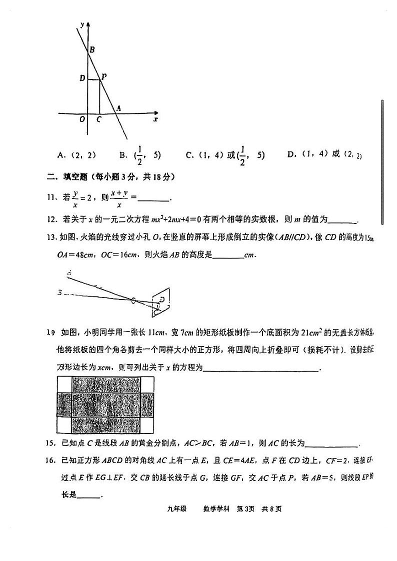 辽宁省沈阳市实验中学2023-2024学年九年级上学期10月考数学试卷第3页