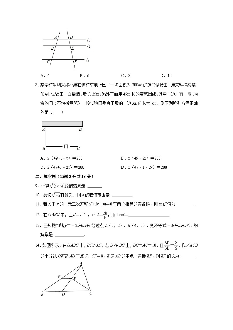 吉林省长春市榆树市红星三中2023-2024学年九年级上学期月考数学试卷（9月份）02