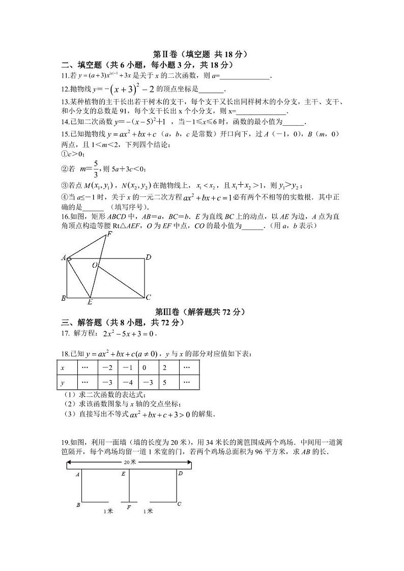 湖北省武汉市武钢实验中学2023-2024学年九年级上学期十月考数学试卷02