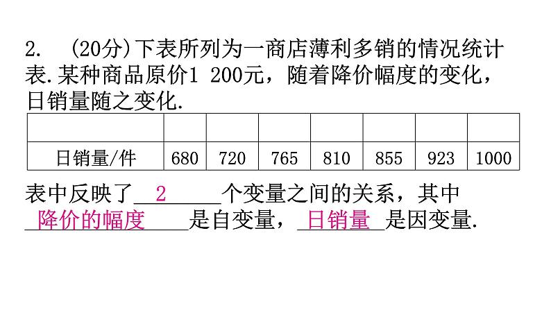 北师大版七年级数学下册第三章变量之间的关系第二十二课时用表格表示的变量间关系练习课件03