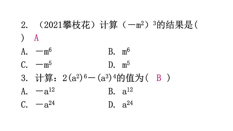 北师大版七年级数学下册第一章整式的乘除第二课时幂的乘方与积的乘方(一)分层作业课件第3页