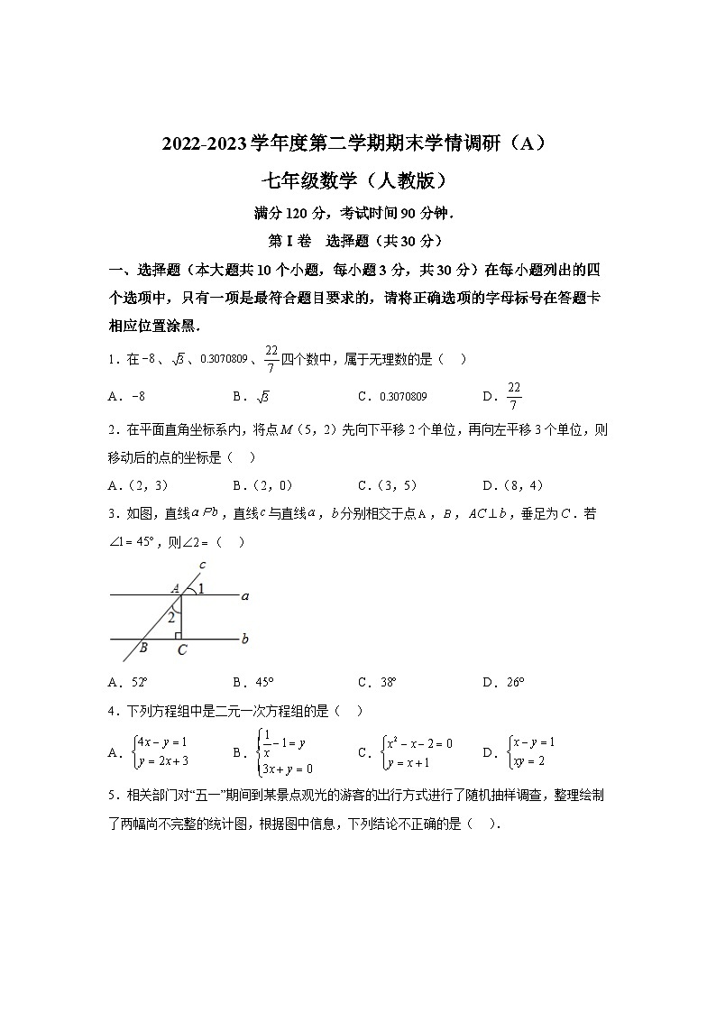 右玉县2022-2023学年七年级下学期期末学情调研数学试卷(含解析)第1页