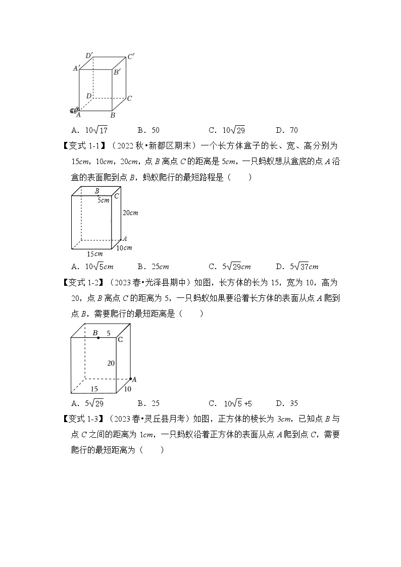 专题01 勾股定理中的最短路径问题与翻折问题（五大题型）-2023-2024学年八年级数学上册《重难点题型•高分突破》（北师大版）02