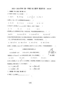 江苏省苏州市新区实验初中2023-2024学年九年级上学期数学第一次月考试题（月考）