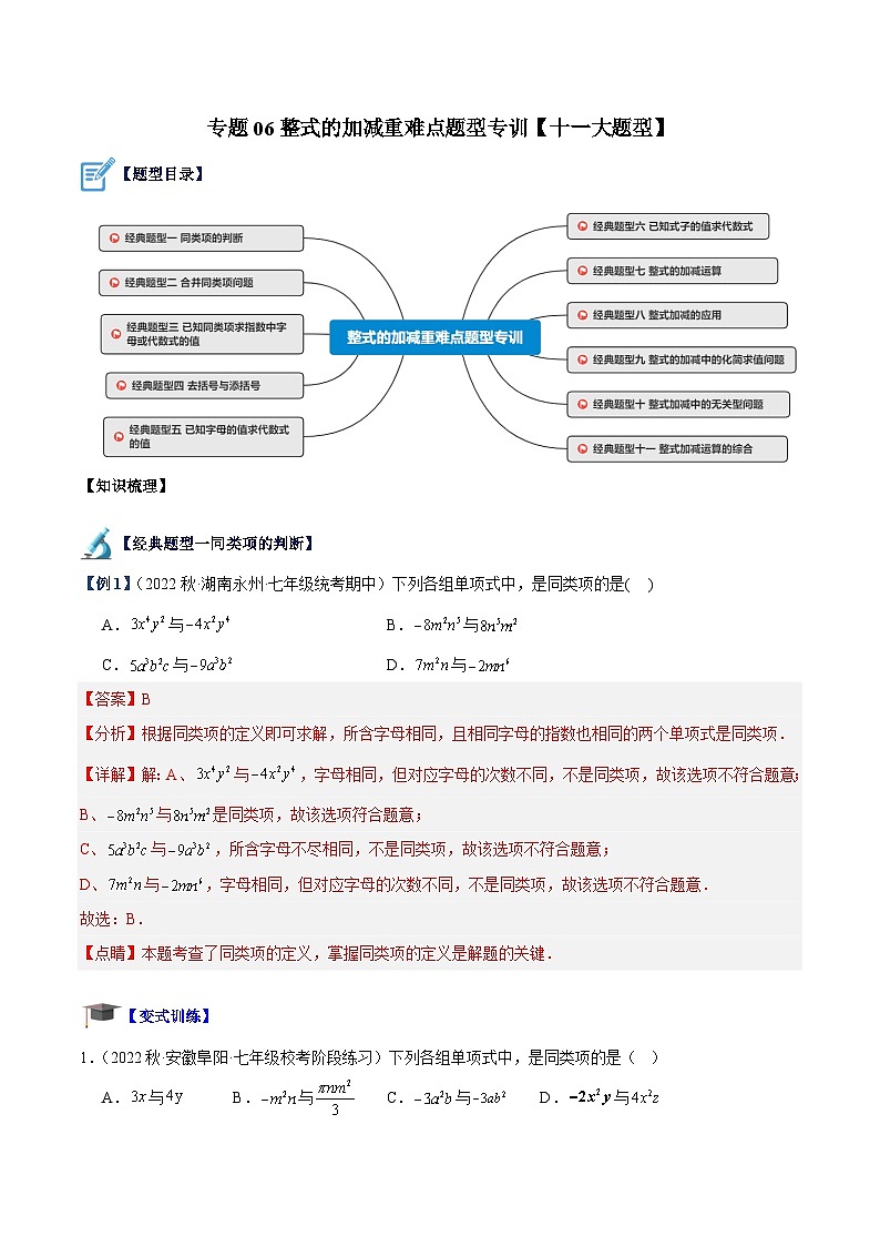 专题06 整式的加减重难点题型专训（十一大题型）-2023-2024学年七年级数学上册重难点专题提升精讲精练（人教版）01