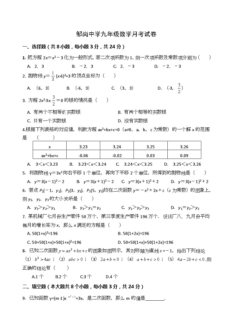 湖北省孝昌县邹岗镇初级中学2023-2024学年九年级上学期9月月考数学试题（月考）01