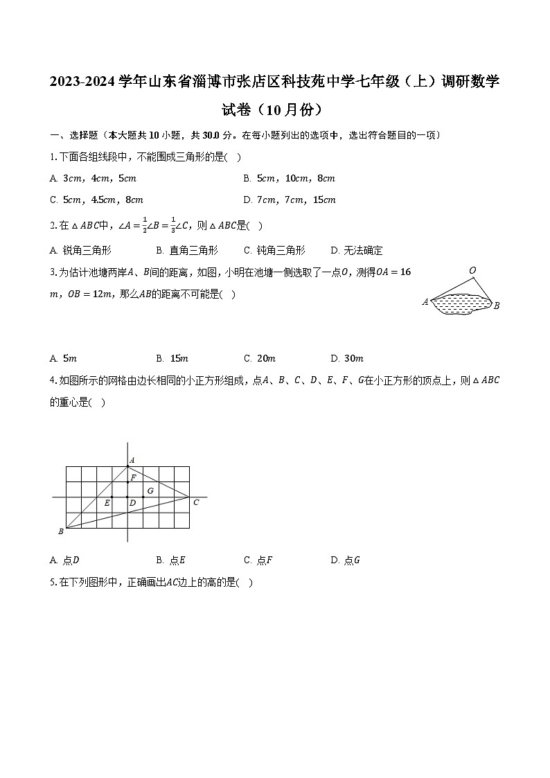2023-2024学年山东省淄博市张店区科技苑中学七年级（上）调研数学试卷（10月份）（含解析）01