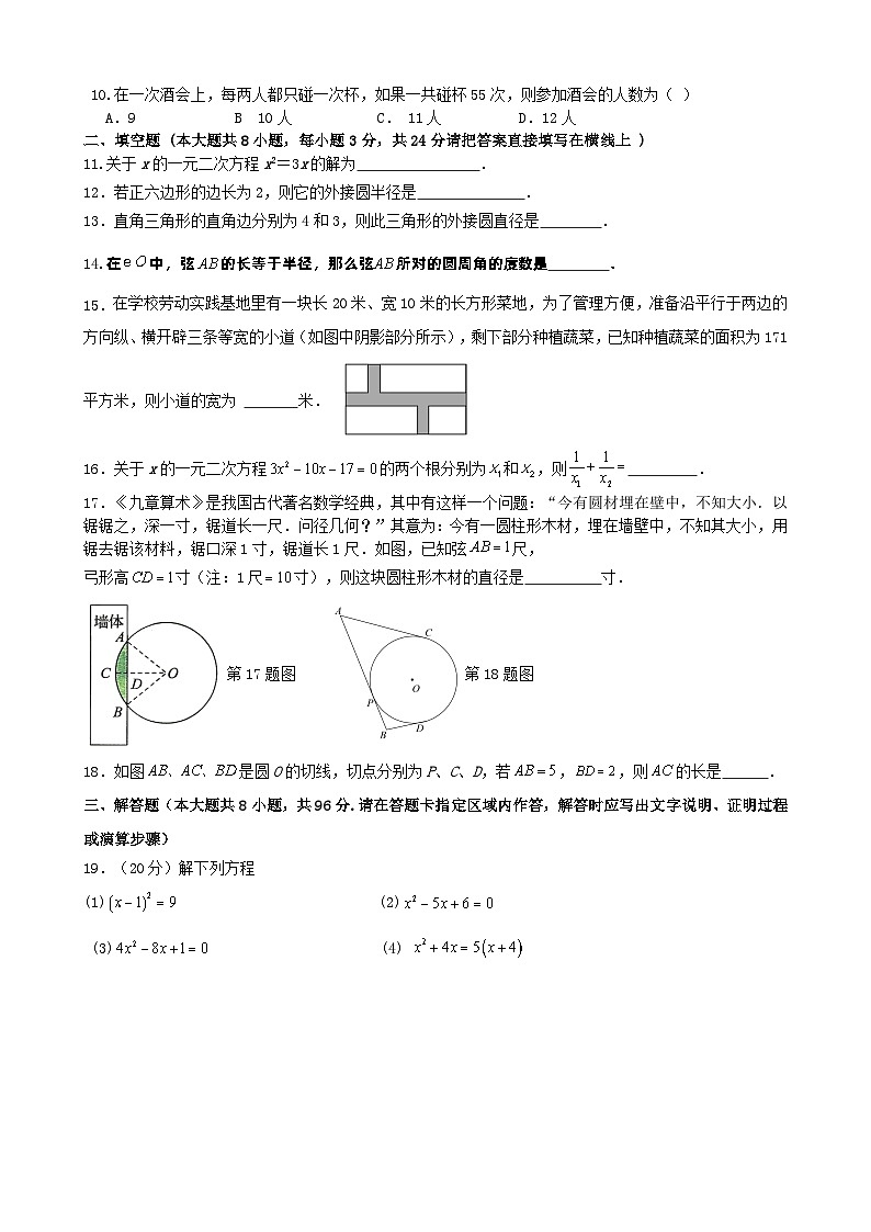 江苏省宿迁市泗阳县桃州中学2023-2024学年九年级上学期第一次阶段测试数学试卷（月考）02
