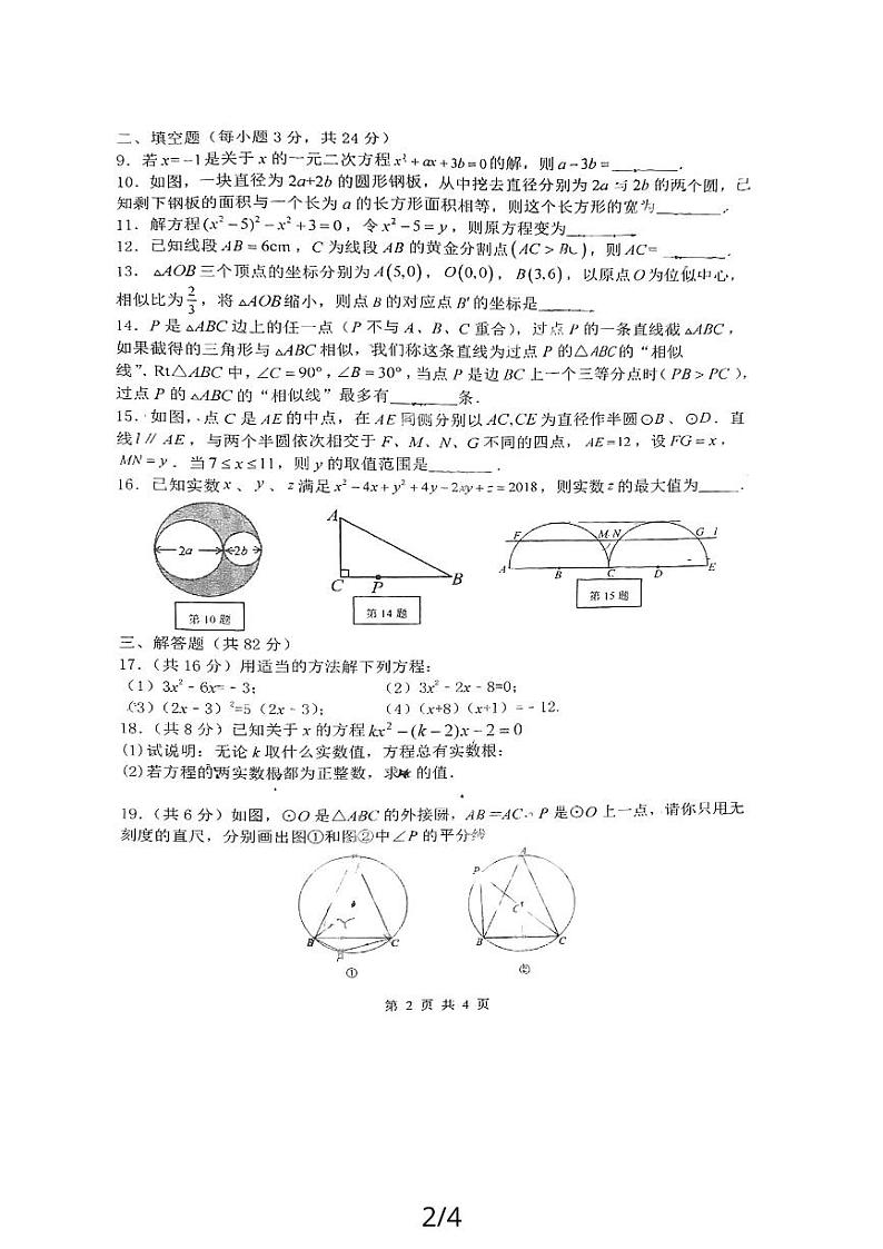江苏省苏州市吴江区盛泽第二中学2023-2024学年上学期九年级数学月考试卷02