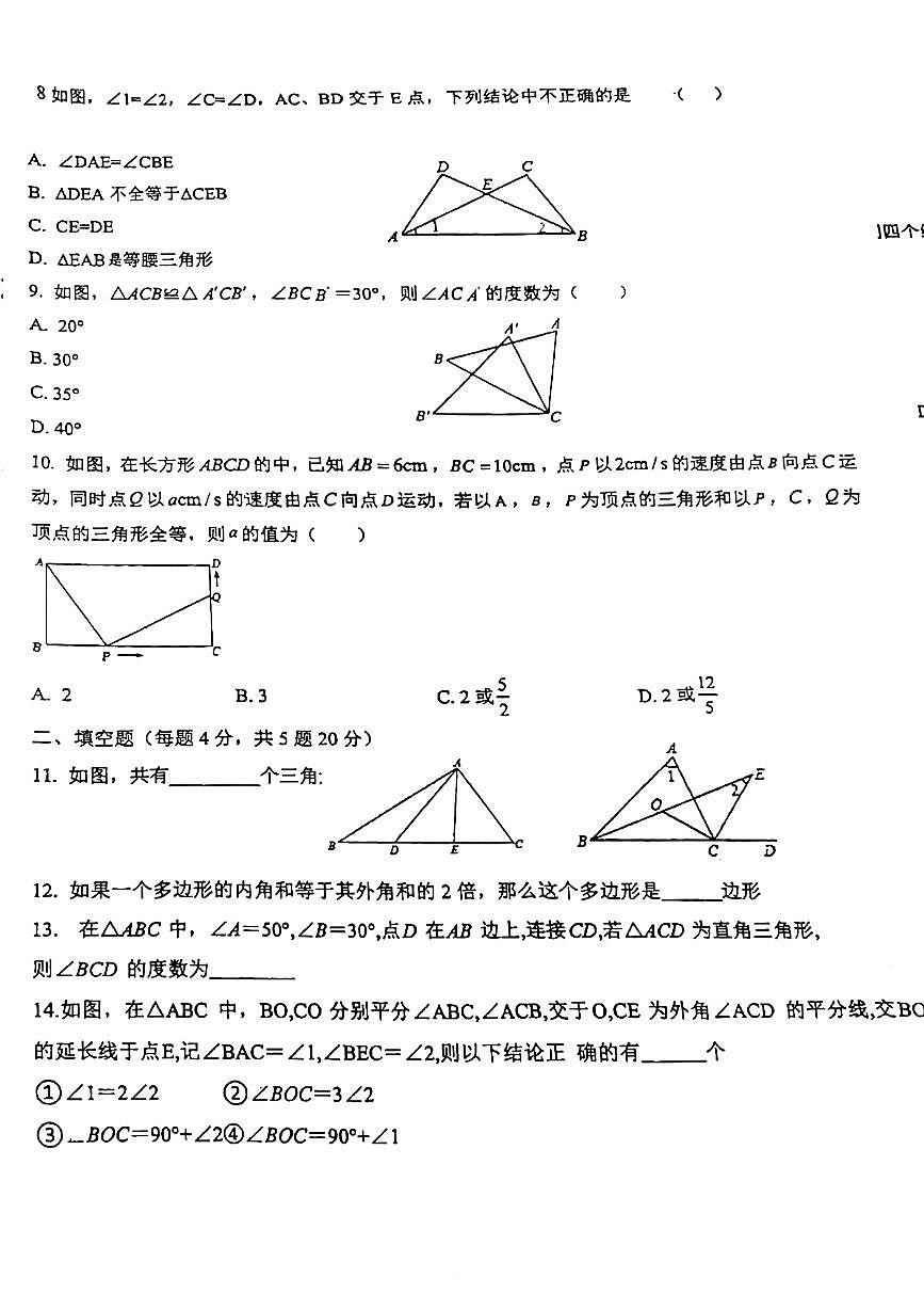 山东省临沂市第六中学2023-2024学年上学期10月月考八年级数学试卷第2页