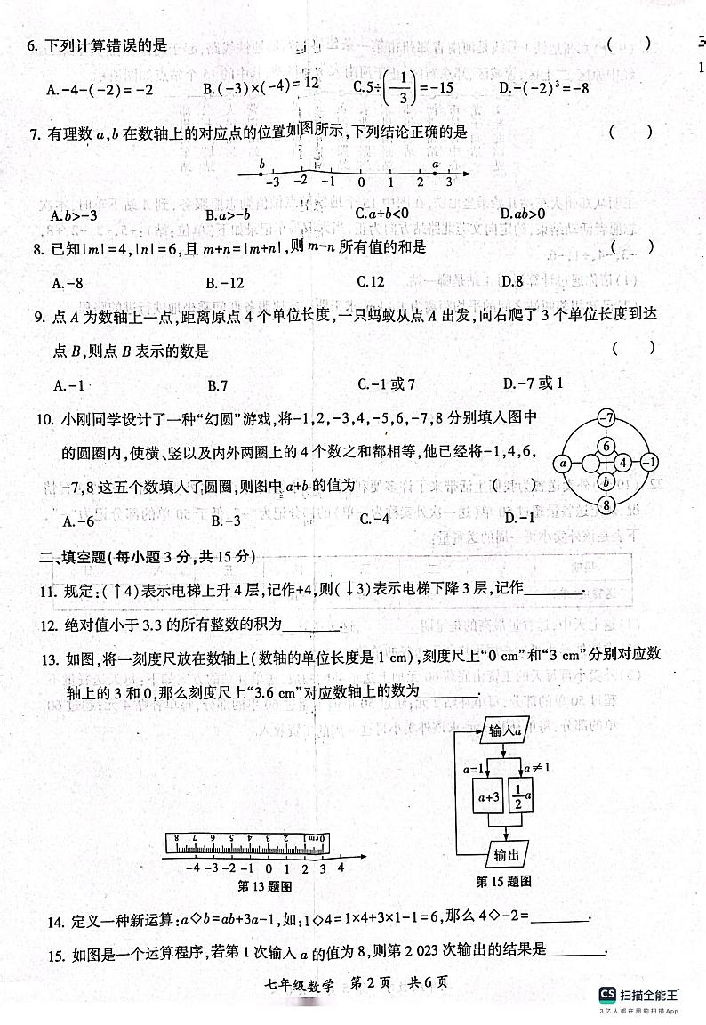 河南省驻马店市西平县2023-2024学年七年级上学期10月月考数学试题第2页