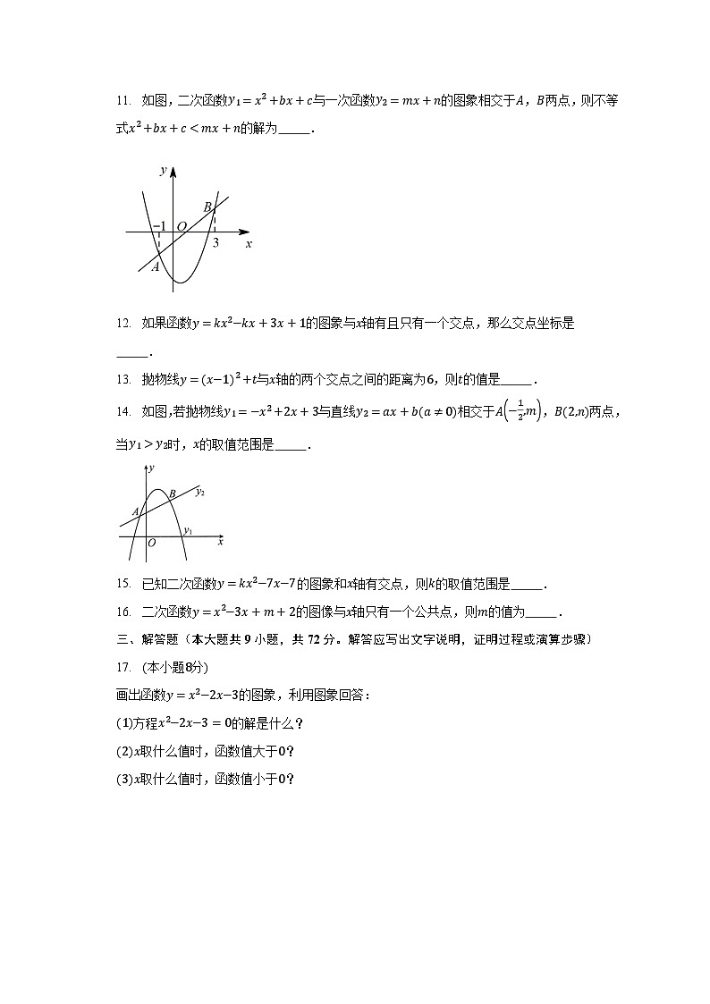 22.2 二次函数与一元二次方程 同步测试卷（无答案） 人教版九年级数学上册03