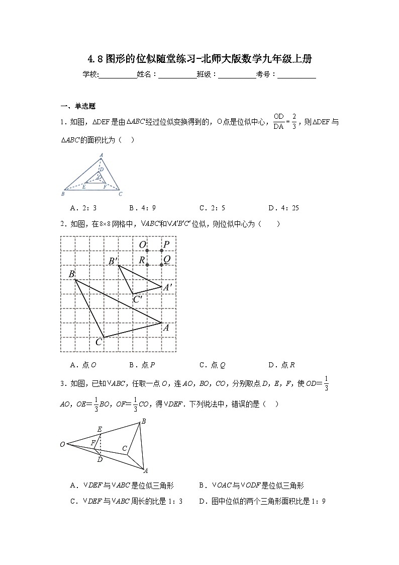 4.8图形的位似随堂练习-北师大版数学九年级上册01