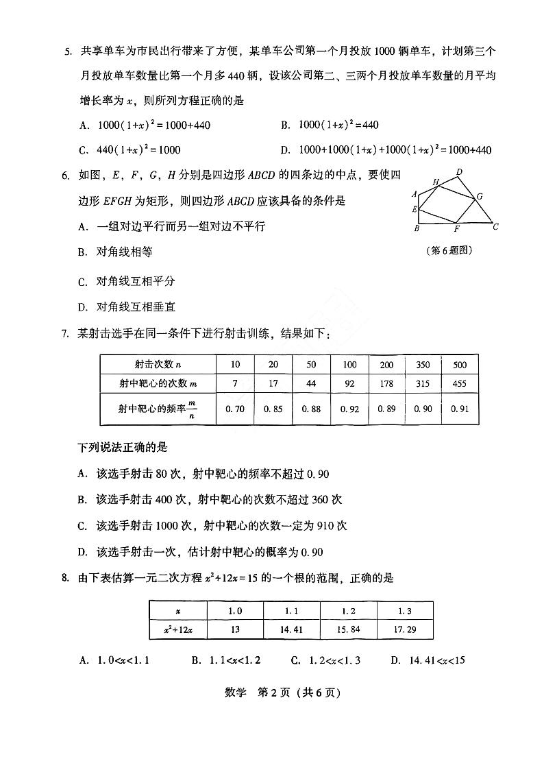 辽宁省沈阳市私立学校联考2023-2024学年九年级上学期10月月考数学试卷02