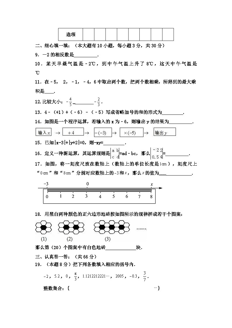 江苏省徐州市铜山区黄集镇中心中学2023—2024学年上学期第一次学情检测七年级数学试卷（月考）02