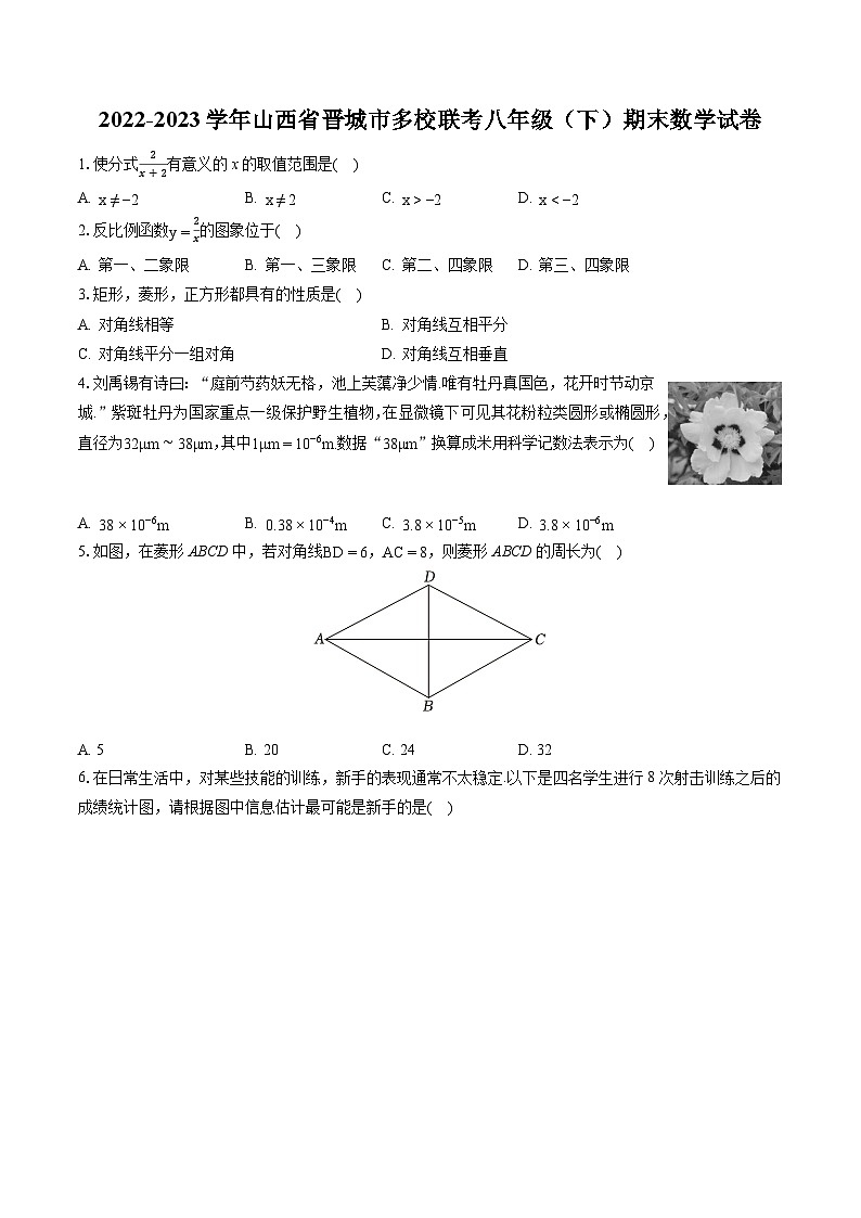 2022-2023学年山西省晋城市多校联考八年级（下）期末数学试卷（含答案解析）第1页