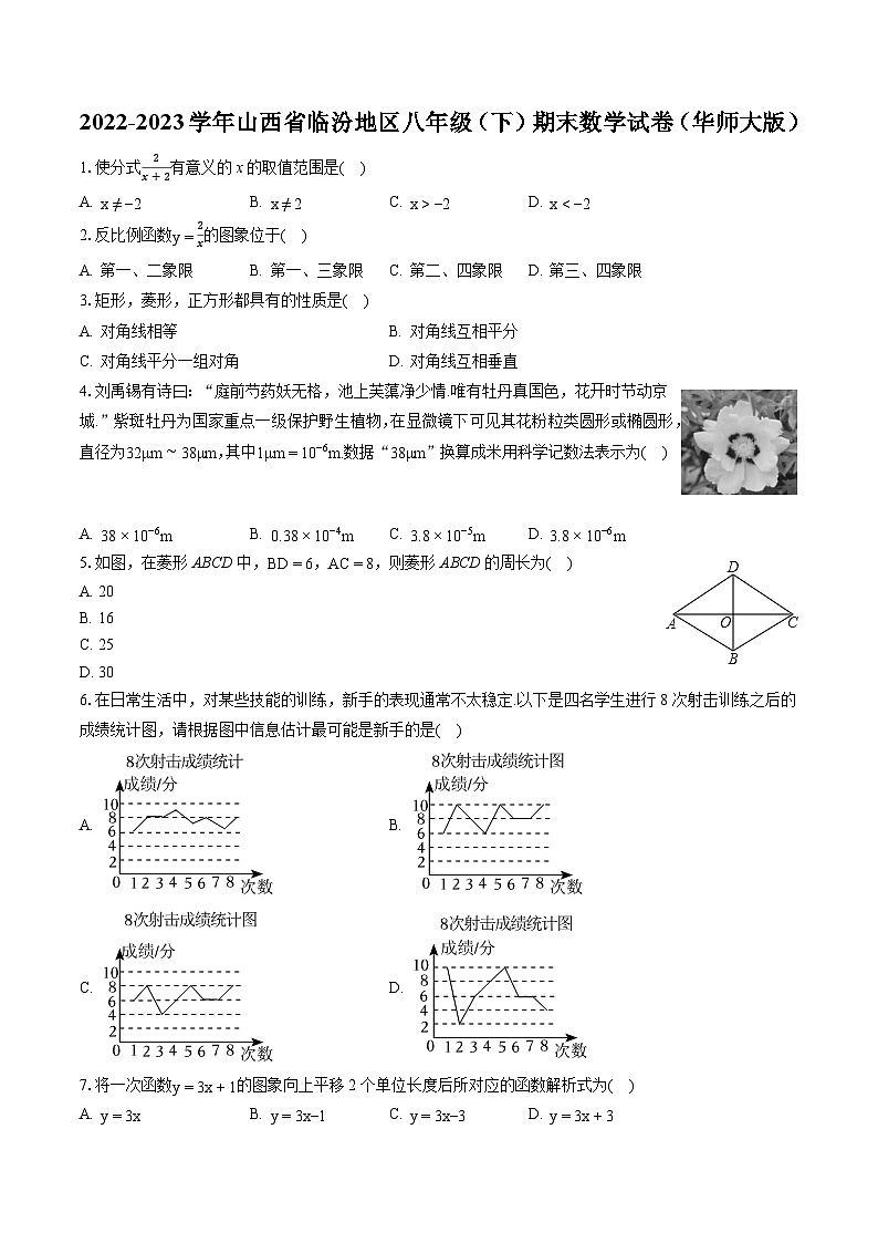 2022-2023学年山西省临汾地区八年级（下）期末数学试卷（华师大版）（含答案解析）第1页