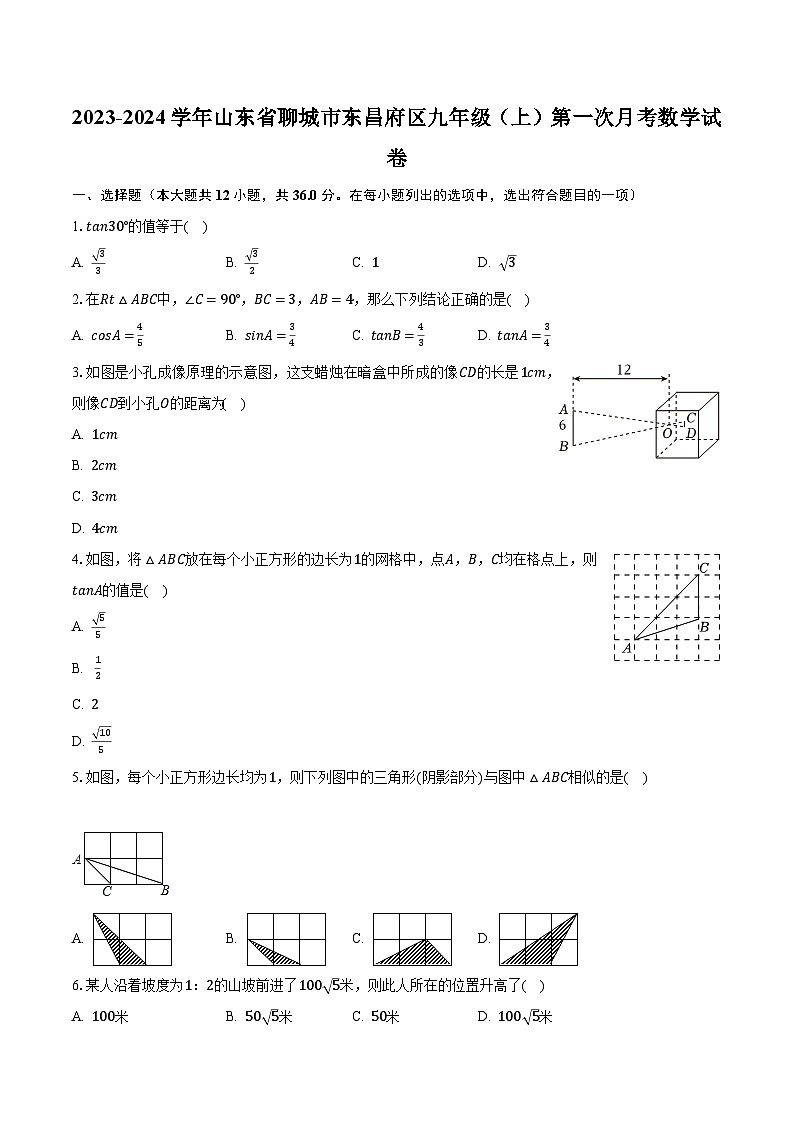 2023-2024学年山东省聊城市东昌府区九年级（上）第一次月考数学试卷（含解析）01