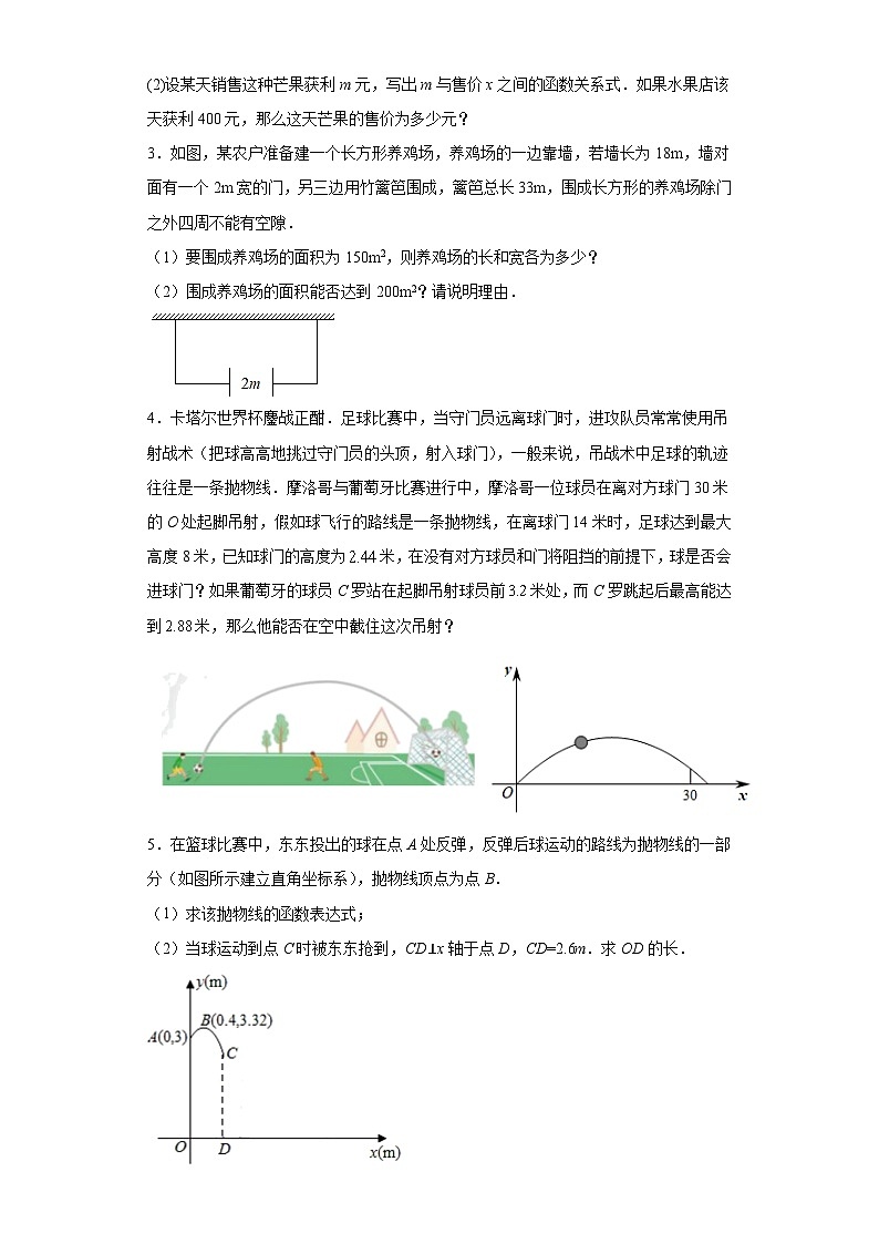 中考数学二轮复习核心考点专题7二次函数的实际应用含解析答案02