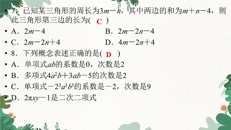 第3章《整式的加减》北师大版七年级数学上册测试卷课件第5页