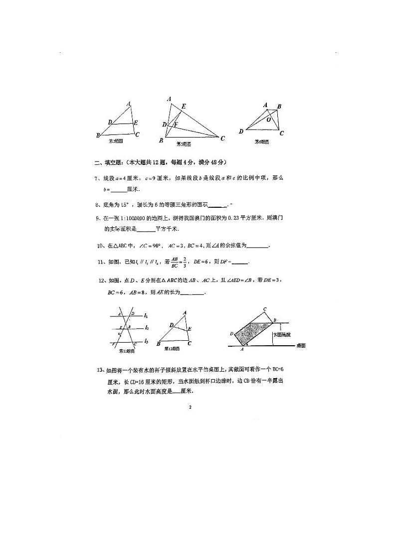 上海复旦五浦汇实验学校2023-2024学年九年级上学期第一阶段练习数学试题（月考）第2页