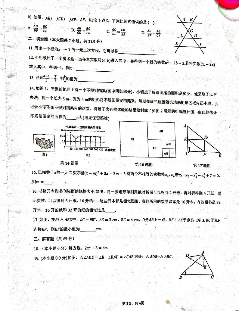 广东省佛山市顺德区第一中学西南学校2023-2034学年九年级上学期10月月考试卷数学第2页