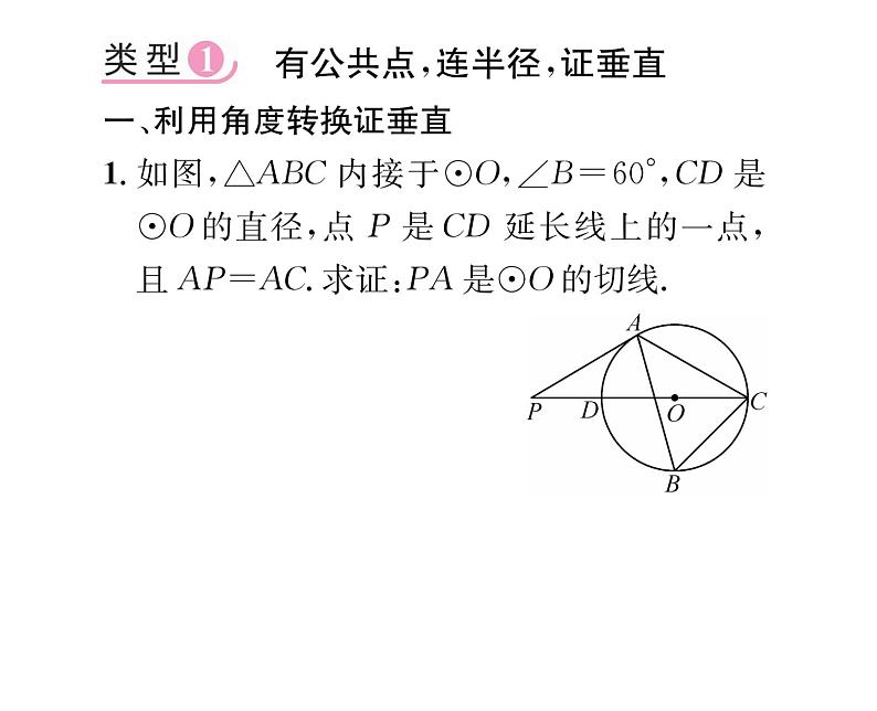 人教版九年级数学上册第24章小专题12  证明切线的常用方法课时训练课件PPT02